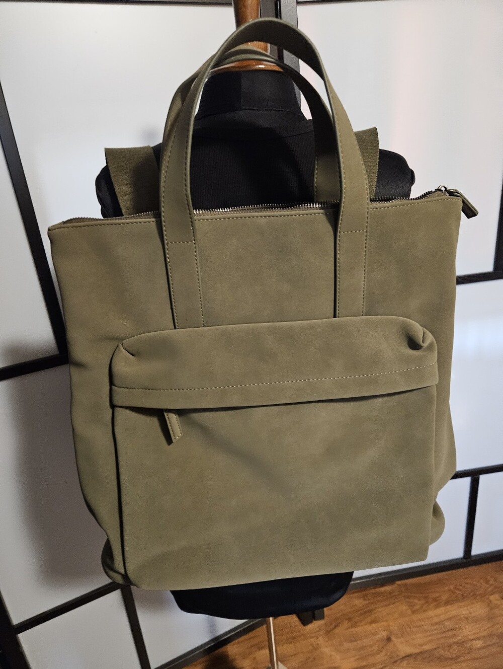 Mango Olive Green Men's Tote-Style Backpack